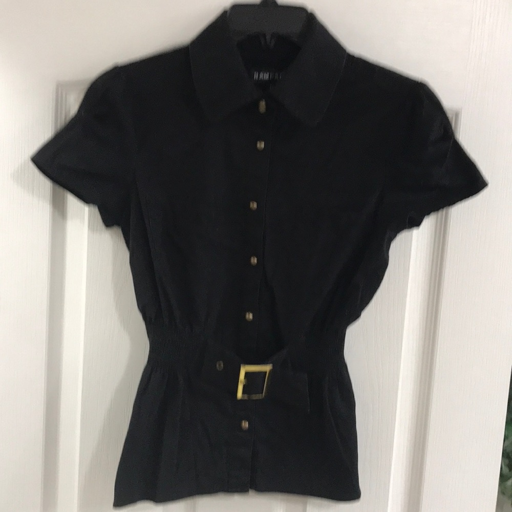 Rampage belted black short sleeve shirt